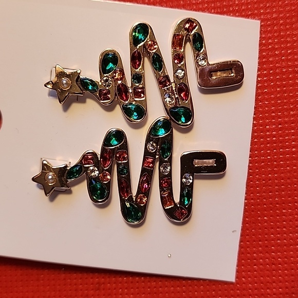 Festive Silver Toned Christmas Tree Earrings - Picture 3 of 4